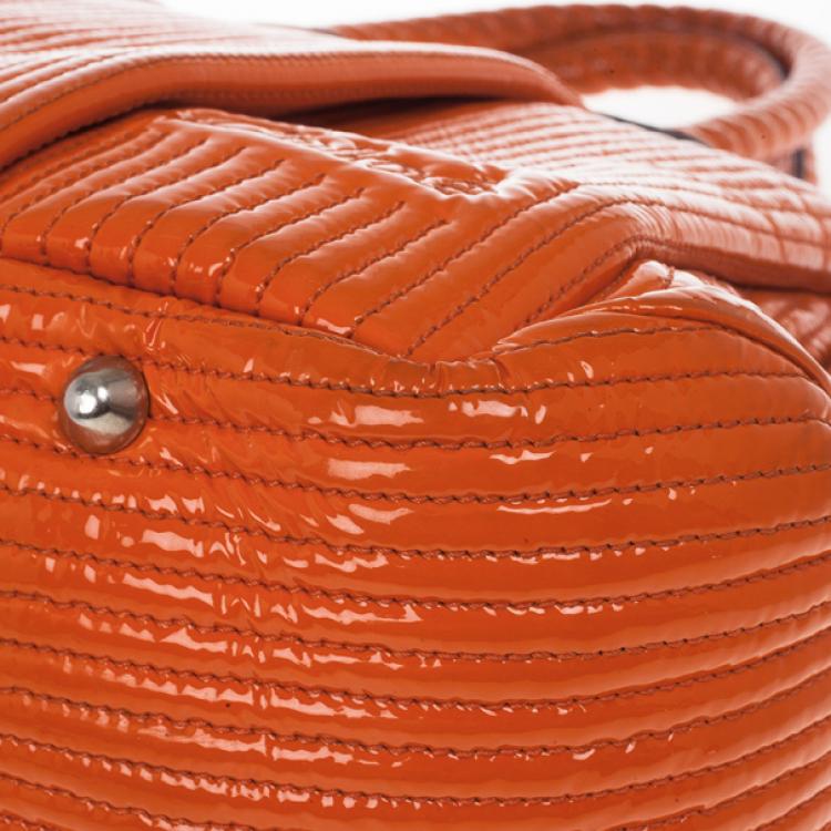 Pre Owned Chloe Orange Patent Leather 'Heloise' Quilted Tote