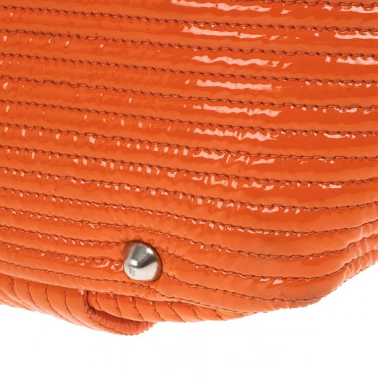 Pre Owned Chloe Orange Patent Leather 'Heloise' Quilted Tote