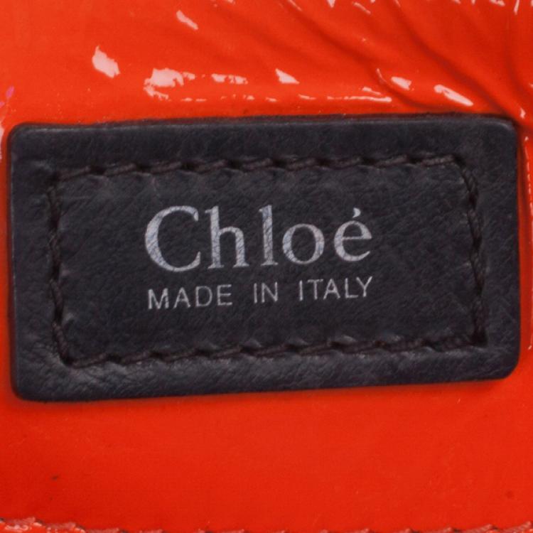 Pre Owned Chloe Orange Patent Leather 'Heloise' Quilted Tote