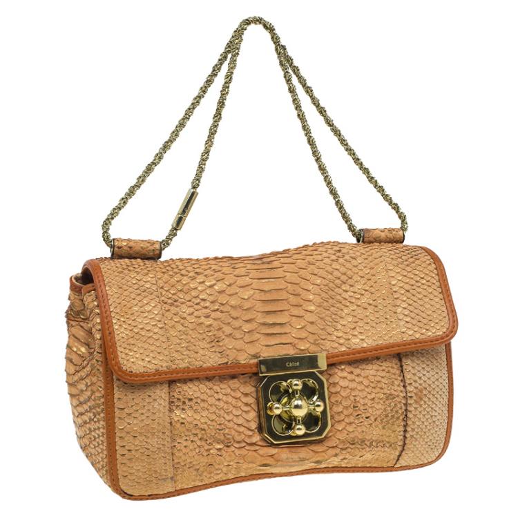 Pre Owned Chloe Brown Python Medium Elsie Shoulder Bag