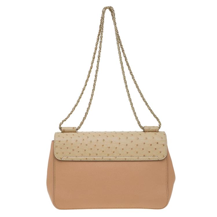 Pre Owned Chloe Beige Bi Color Ostrich and Leather Medium Elsie Shoulder Bag