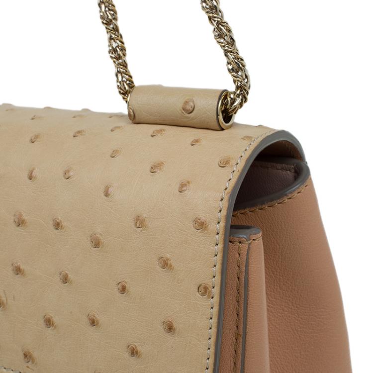 Pre Owned Chloe Beige Bi Color Ostrich and Leather Medium Elsie Shoulder Bag