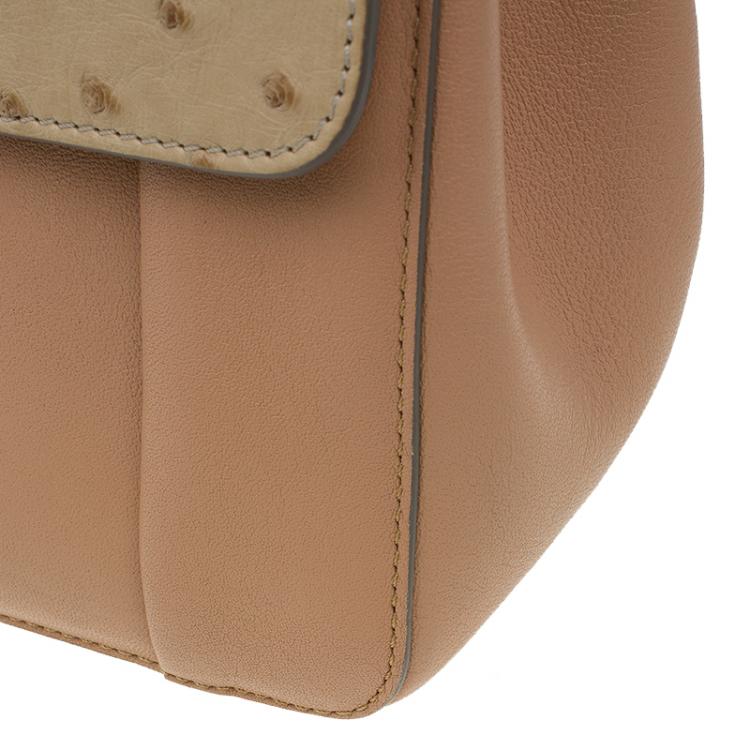 Pre Owned Chloe Beige Bi Color Ostrich and Leather Medium Elsie Shoulder Bag