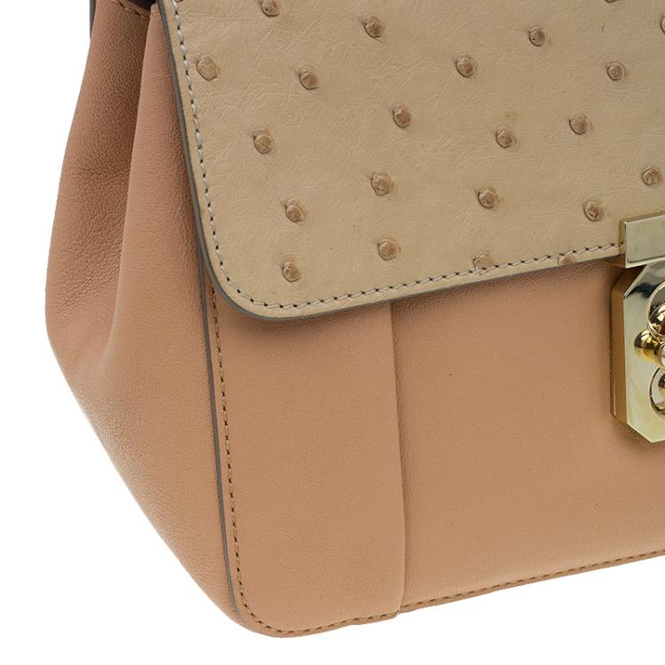 Pre Owned Chloe Beige Bi Color Ostrich and Leather Medium Elsie Shoulder Bag