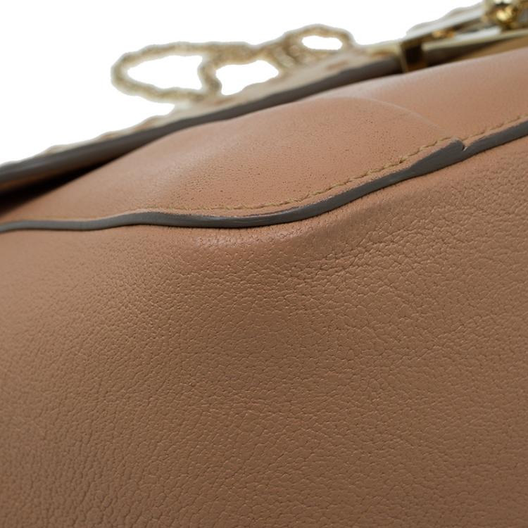 Pre Owned Chloe Beige Bi Color Ostrich and Leather Medium Elsie Shoulder Bag
