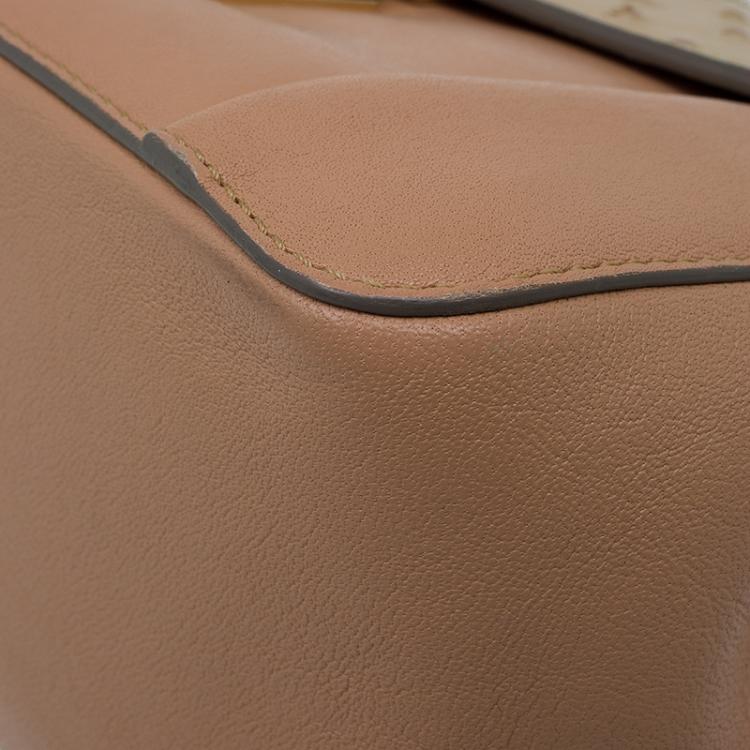 Pre Owned Chloe Beige Bi Color Ostrich and Leather Medium Elsie Shoulder Bag