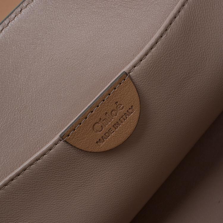 Pre Owned Chloe Beige Bi Color Ostrich and Leather Medium Elsie Shoulder Bag