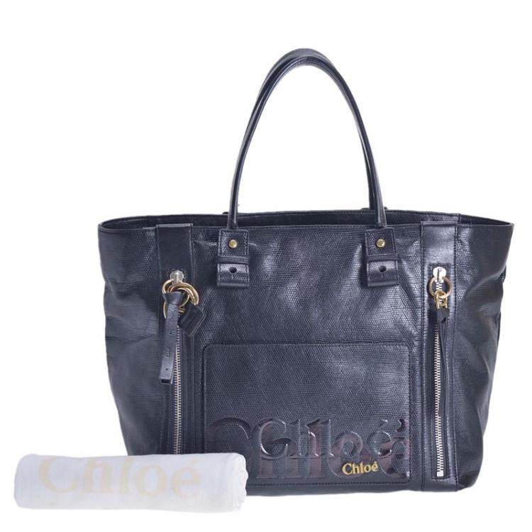 Pre Owned Chloe Black Leather Eclipse Tote Bag