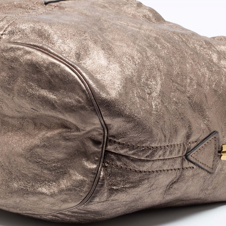 Pre Owned Chloe Metallic Grey Leather Milton Triple Chain Hobo Bag