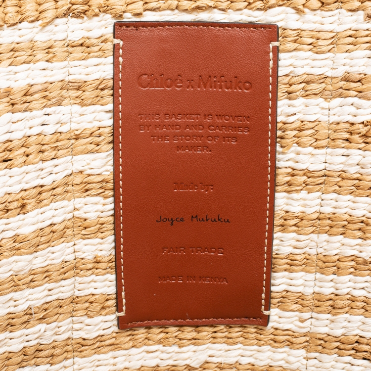 Pre Owned Chloe Beige/White Raffia Large Woody Tote