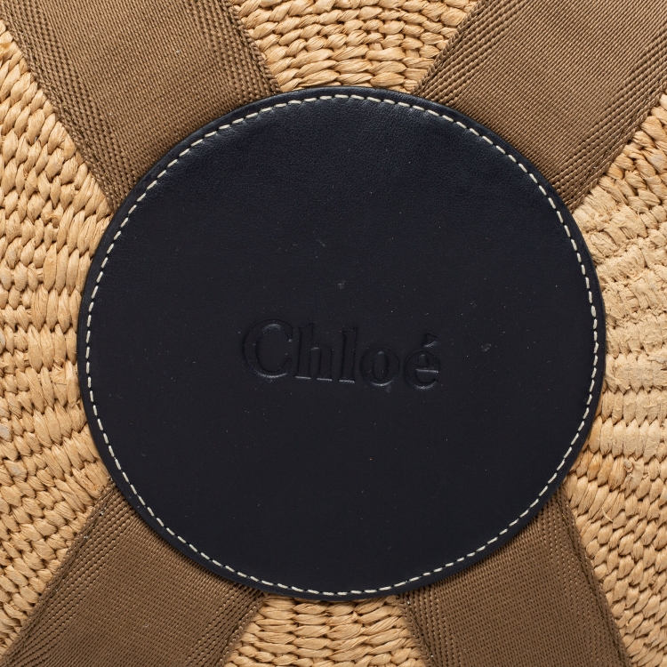 Pre Owned Chloe Beige/White Raffia Large Woody Tote