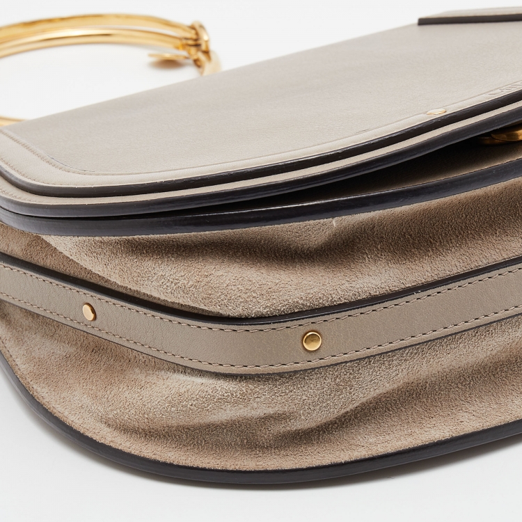 Pre Owned Chloe Khaki Grey Leather and Suede Medium Nile Bracelet Top Handle Bag