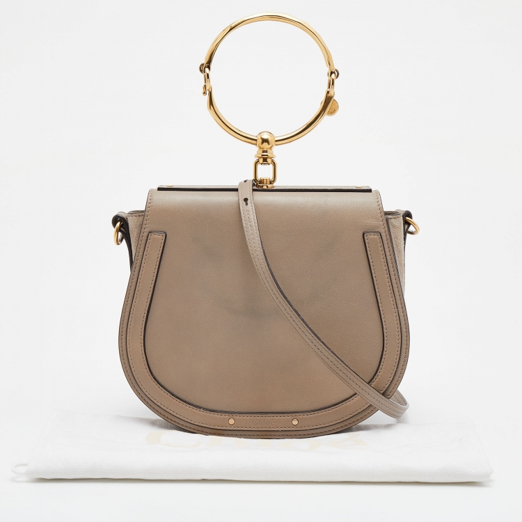 Pre Owned Chloe Khaki Grey Leather and Suede Medium Nile Bracelet Top Handle Bag