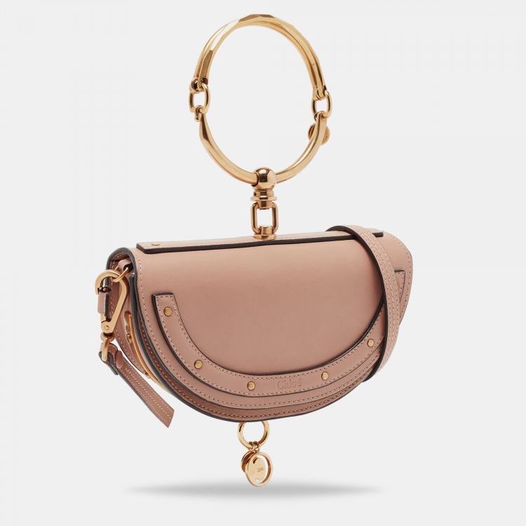 Pre Owned Chloe Beige Leather Small Nile Bracelet Minaudiere Crossbody Bag