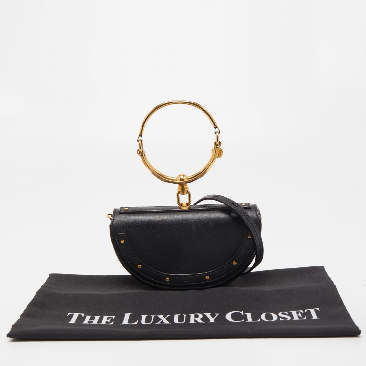 Pre Owned Chloe Black Leather Small Nile Bracelet Minaudiere Crossbody Bag