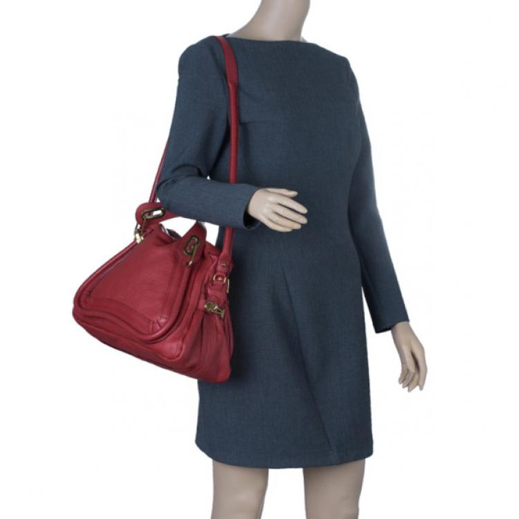 Pre Owned Chloe Red Leather Small Paraty Hobo
