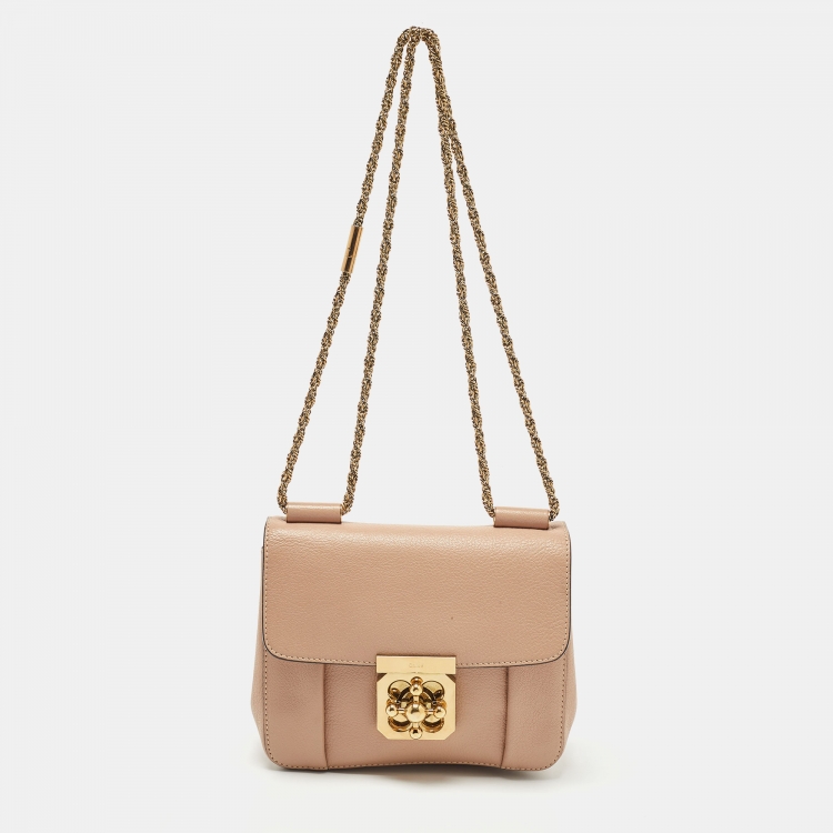 Chloe Beige Leather Small Square Elsie Chain Shoulder Bag