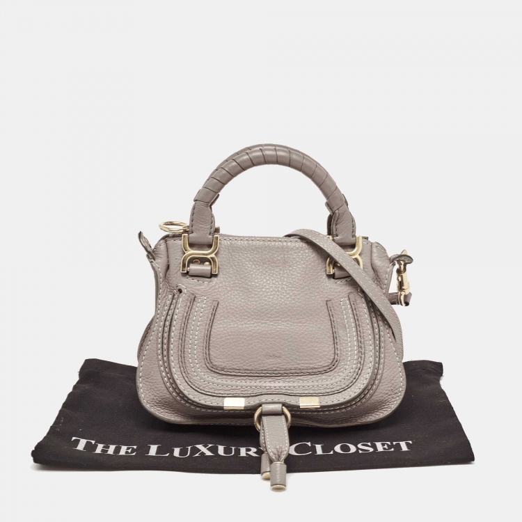 Pre Owned Chloe Grey Leather Mini Marcie Double Carry Crossbody Bag