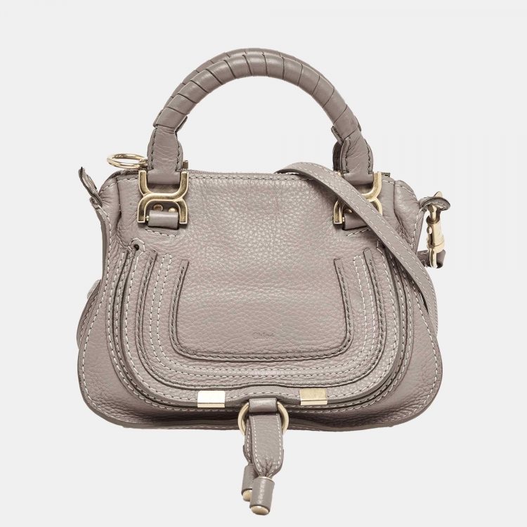 Pre Owned Chloe Grey Leather Mini Marcie Double Carry Crossbody Bag