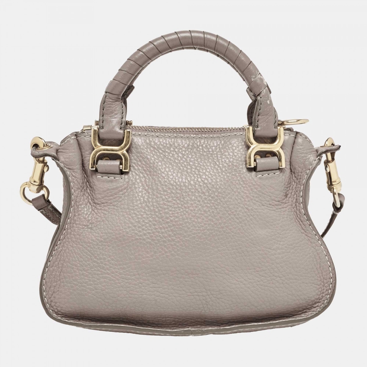 Pre Owned Chloe Grey Leather Mini Marcie Double Carry Crossbody Bag