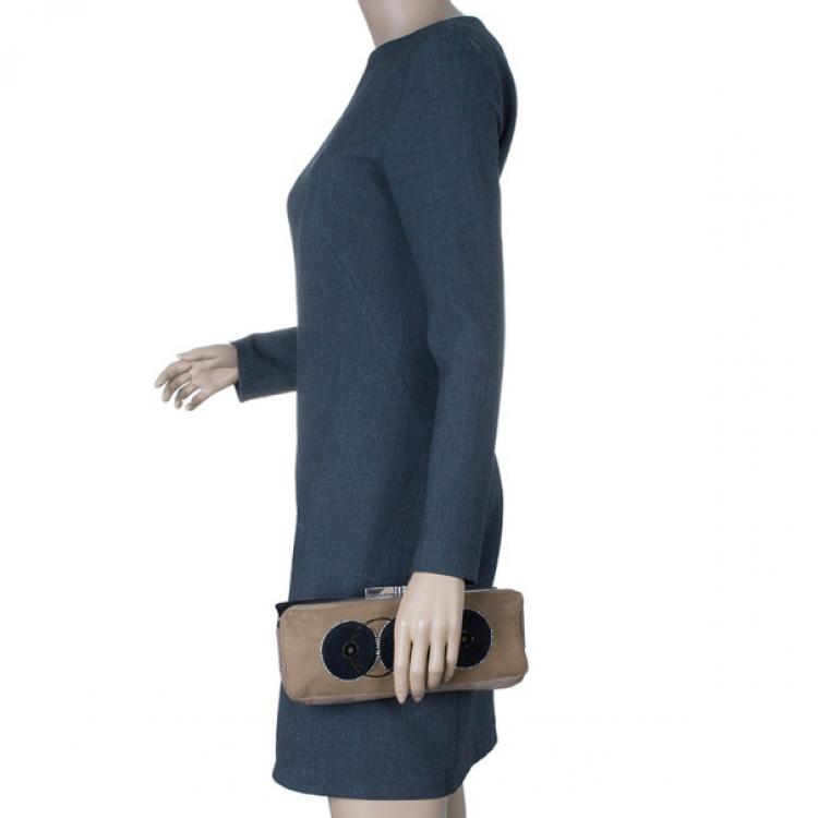 Pre Owned Chloe Beige Suede Embroidered Clutch