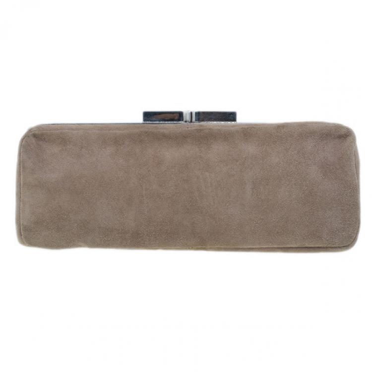 Pre Owned Chloe Beige Suede Embroidered Clutch