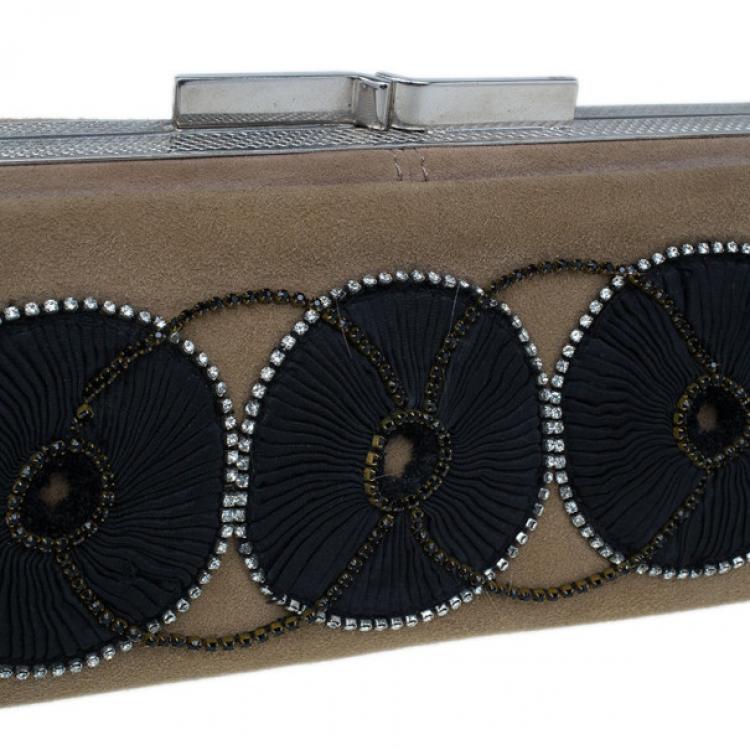 Pre Owned Chloe Beige Suede Embroidered Clutch