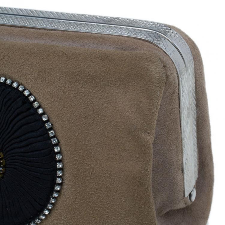 Pre Owned Chloe Beige Suede Embroidered Clutch