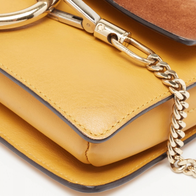 Pre Owned Chloe Brown/Yellow Leather and Suede Small Faye Shoulder Bag