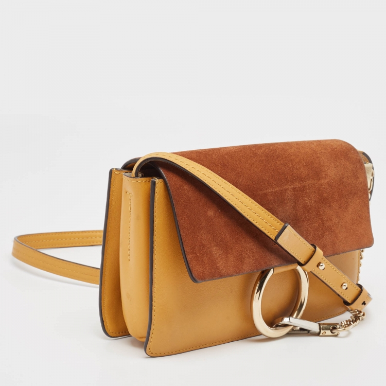 Pre Owned Chloe Brown/Yellow Leather and Suede Small Faye Shoulder Bag