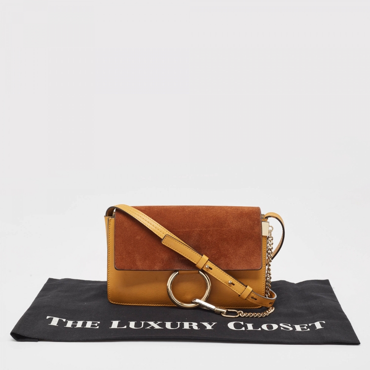Pre Owned Chloe Brown/Yellow Leather and Suede Small Faye Shoulder Bag
