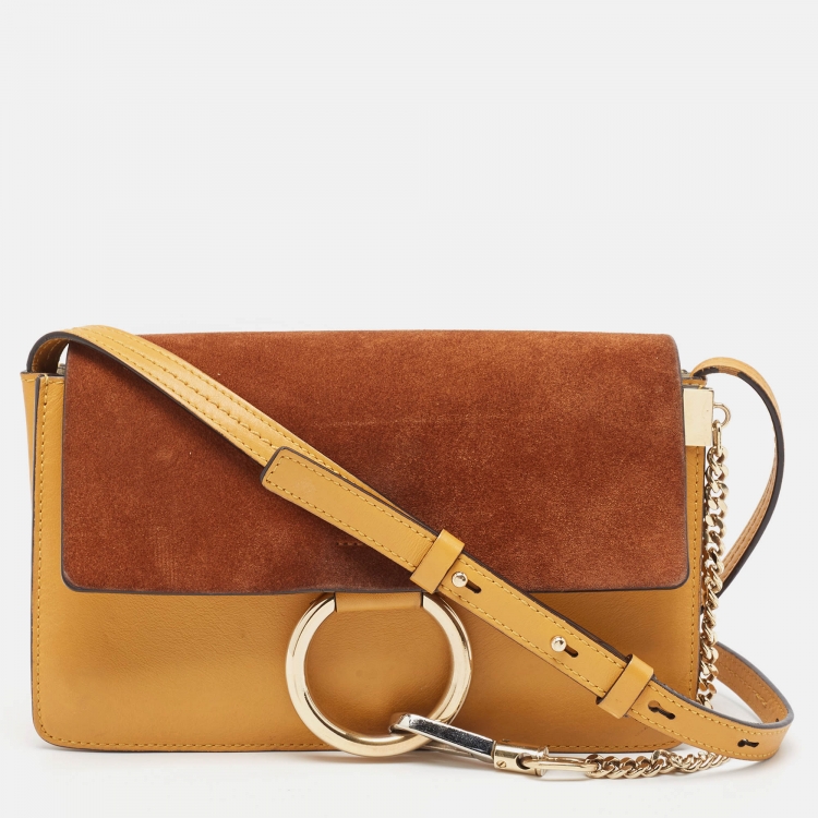 Pre Owned Chloe Brown/Yellow Leather and Suede Small Faye Shoulder Bag