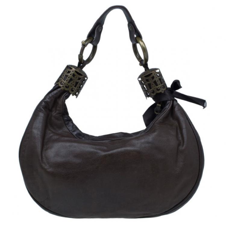 Pre Owned Chloe Brown Multicolored Embroidery Crescent Hobo