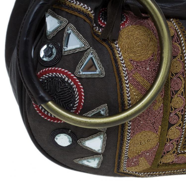 Pre Owned Chloe Brown Multicolored Embroidery Crescent Hobo