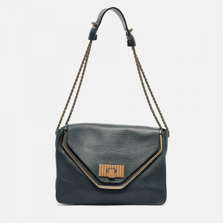 Pre Owned Chloe Green Leather Medium Sally Shoulder Bag