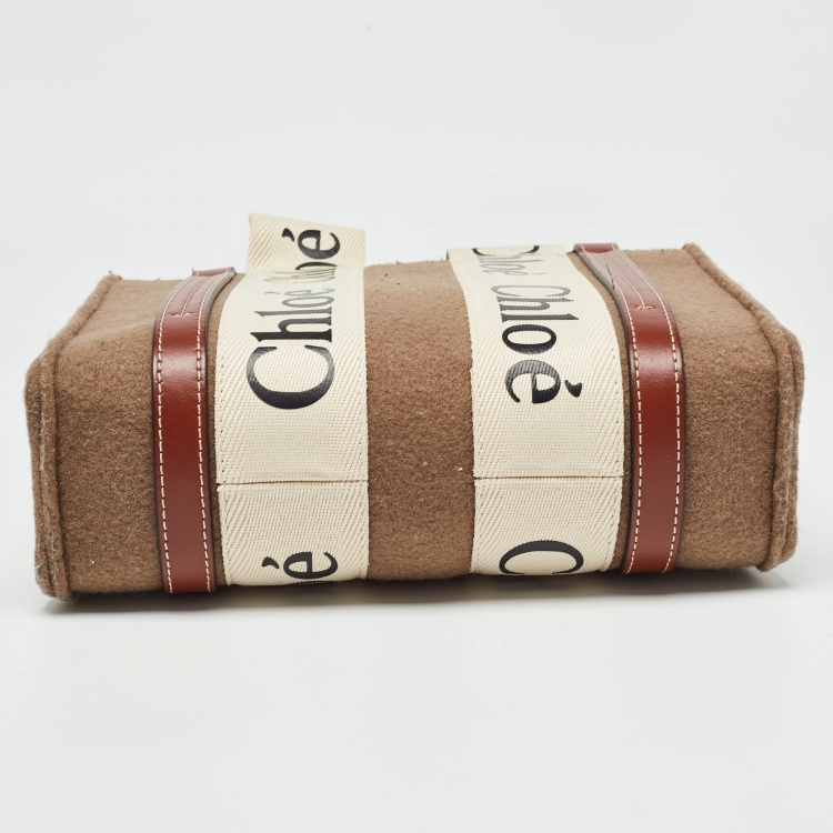 Pre Owned Chloe Brown/Beige Wool and Leather Small Woody Tote