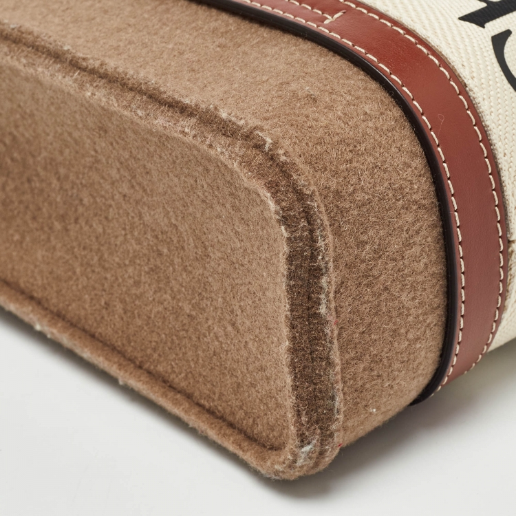 Pre Owned Chloe Brown/Beige Wool and Leather Small Woody Tote