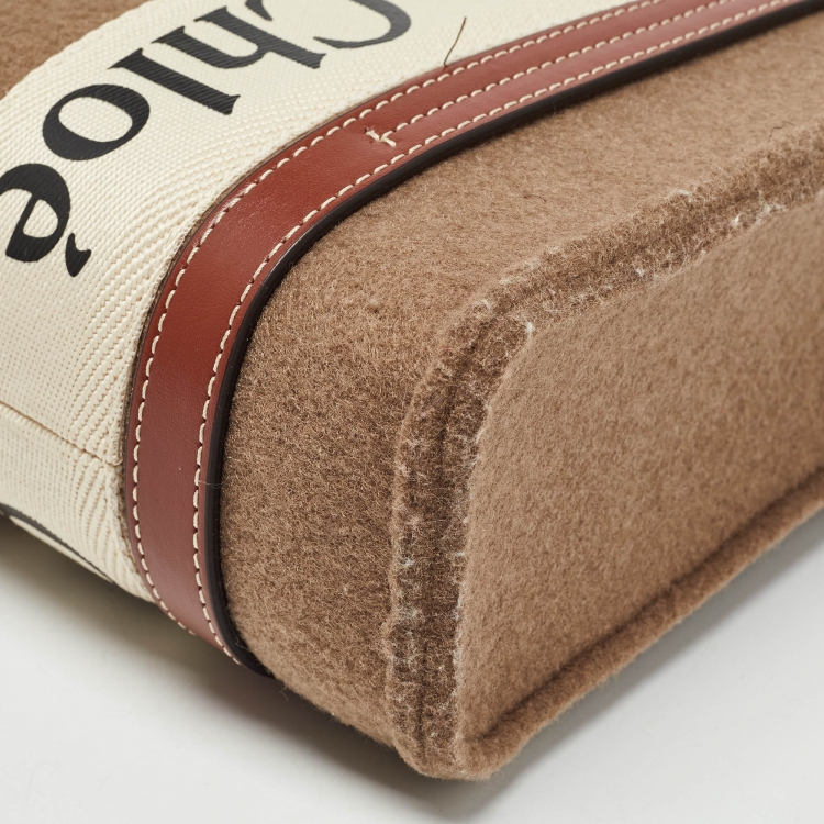 Pre Owned Chloe Brown/Beige Wool and Leather Small Woody Tote