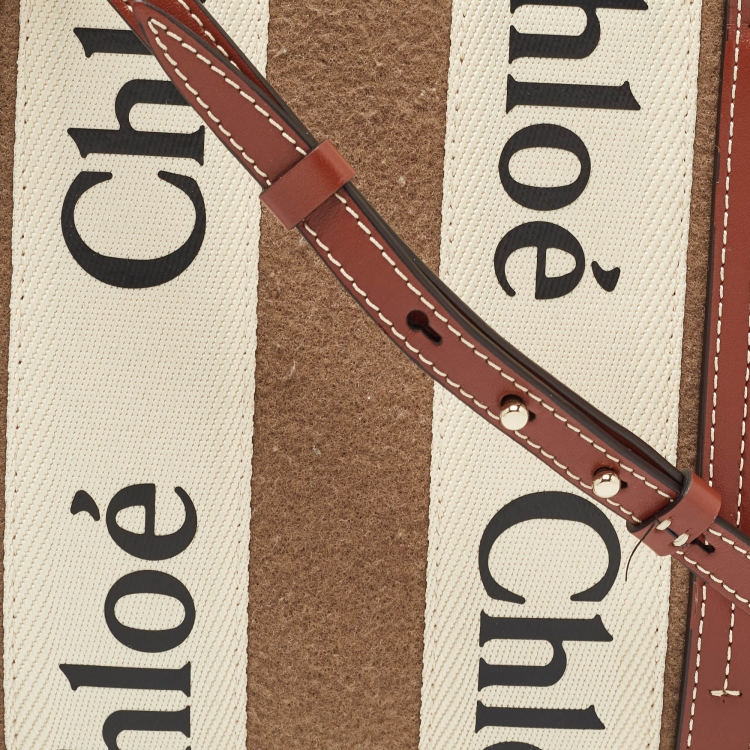 Pre Owned Chloe Brown/Beige Wool and Leather Small Woody Tote
