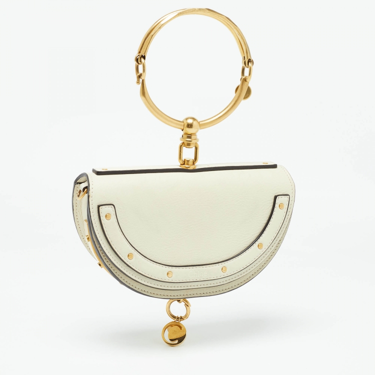 Pre Owned Chloe Off White Leather Nile Minaudiere Crossbody Bag