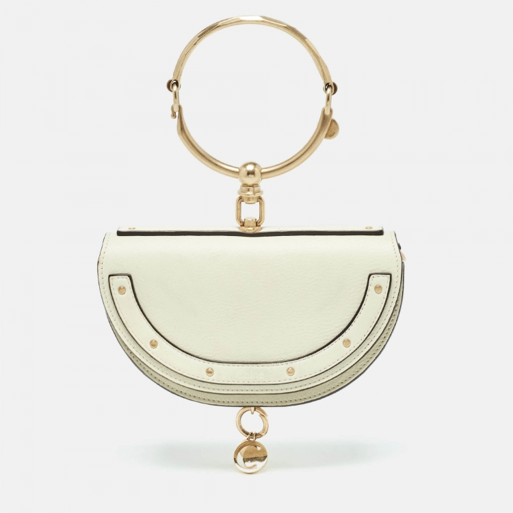 Pre Owned Chloe Off White Leather Nile Minaudiere Crossbody Bag