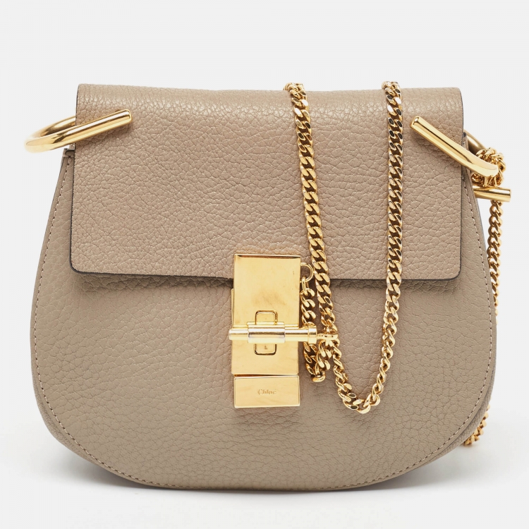 Pre Owned Chloe Beige Leather Small Drew Chain Crossbody Bag