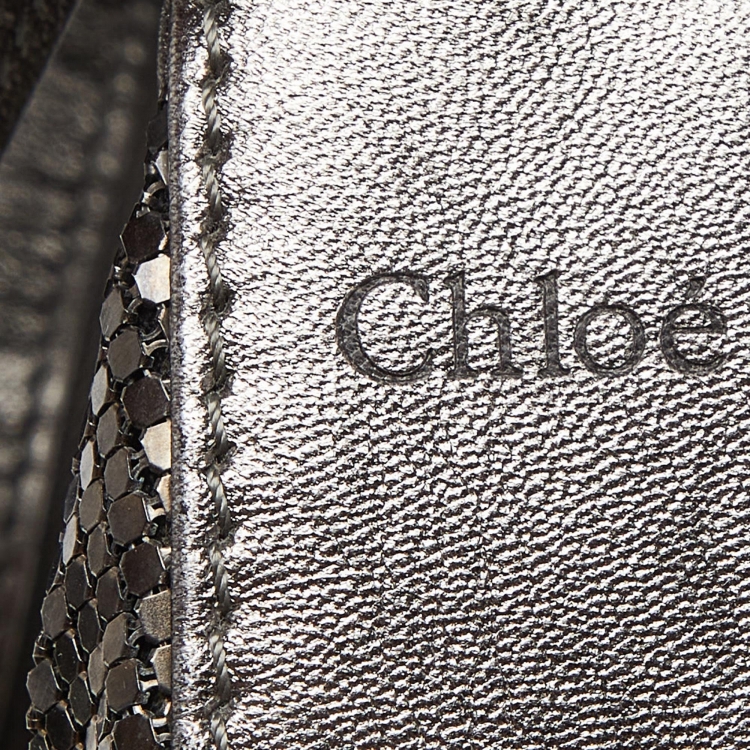 Pre Owned Chloe Metallic/Silver Mesh and Leather Chainmail Hobo