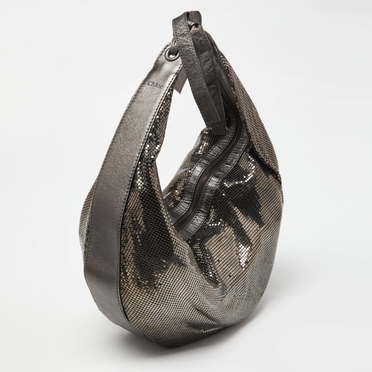 Pre Owned Chloe Metallic/Silver Mesh and Leather Chainmail Hobo