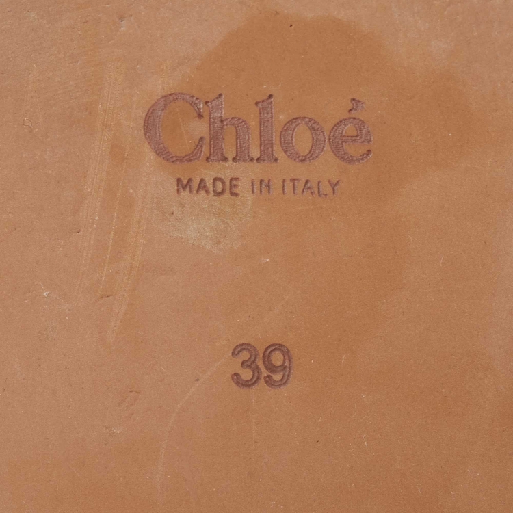 Pre Owned Chloe Brown Canvas Woody Slide Flats Size 39