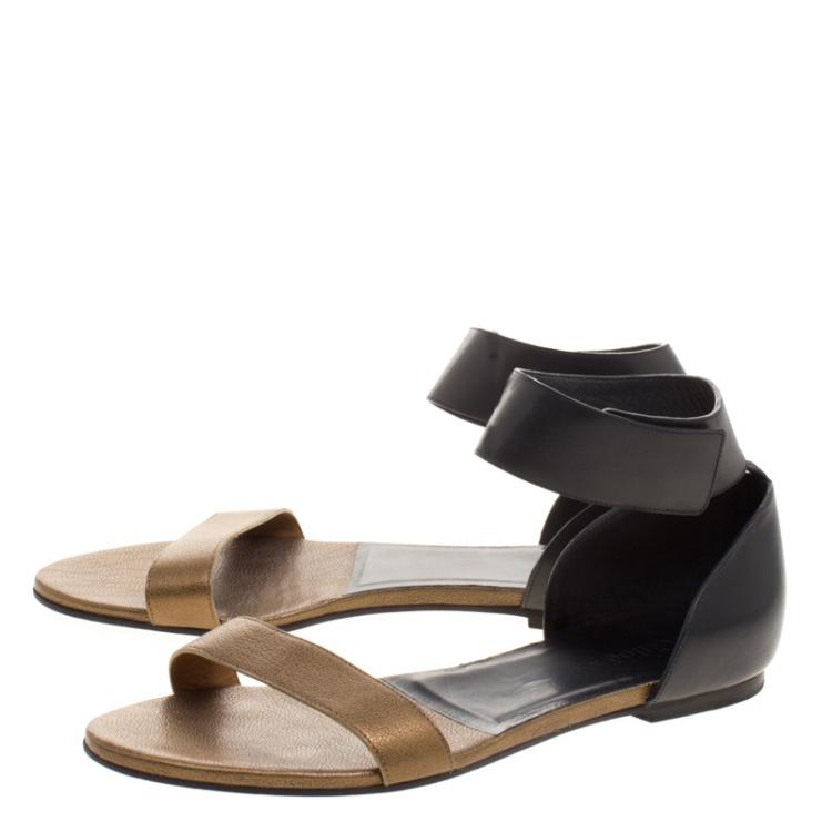Pre Owned Chloe Two Tone Leather Ankle Cuff Flat Sandals Size 40