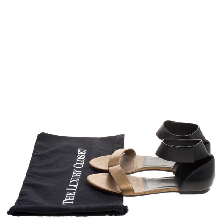 Pre Owned Chloe Two Tone Leather Ankle Cuff Flat Sandals Size 40