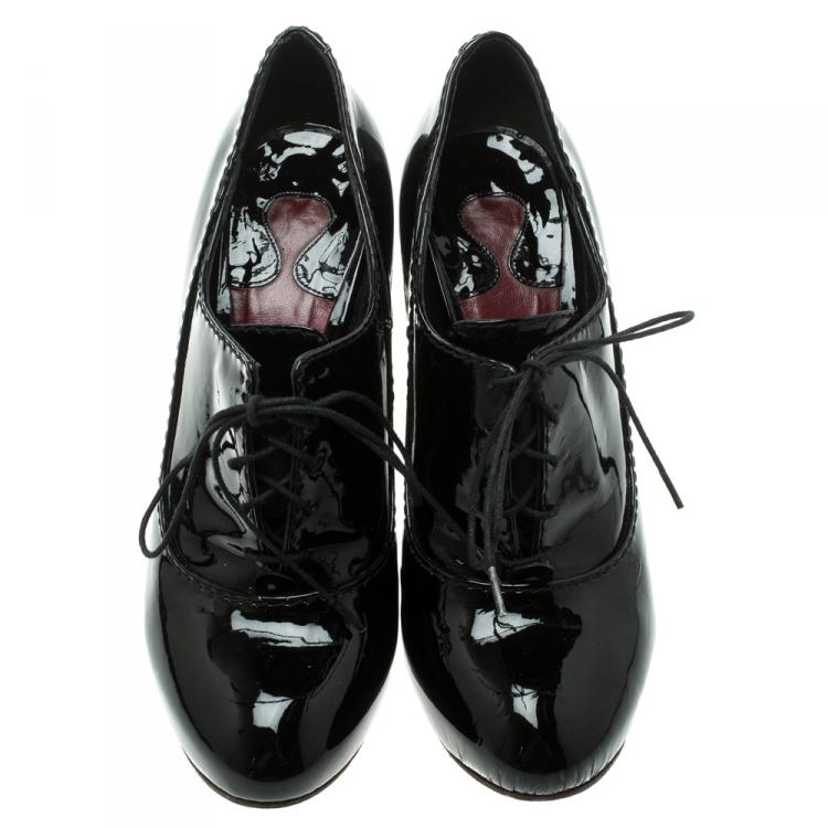 مملوكة مسبقًا Chloe Black Patent Leather Lace Up Ankle Boots Size 38