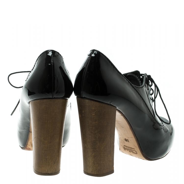 مملوكة مسبقًا Chloe Black Patent Leather Lace Up Ankle Boots Size 38