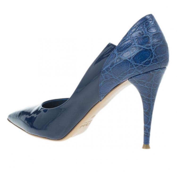 Pre Owned Chloe Blue Croc Embossed and Patent Leather Irina Pointed Toe Pumps Size 40